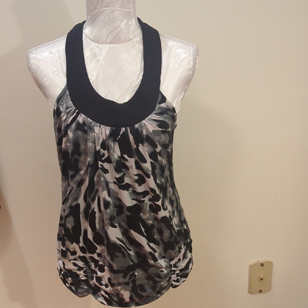 Black and Gray Relaxed Halter Tank Top
